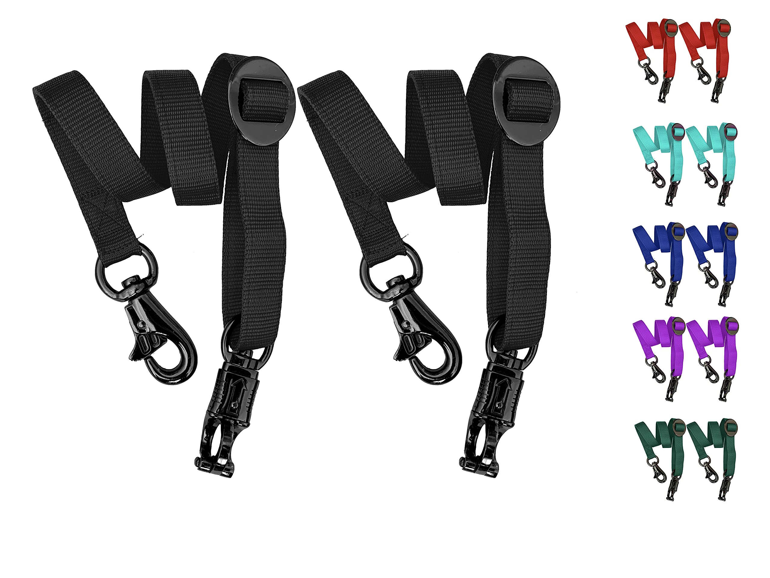 Majestic Ally Pack of 2, Double Thick Trailer Tie for Horse Haulage with Adjustable Buckle, Panic Snap and Bull Snap – 1 Inch by 36 Inch (Black)