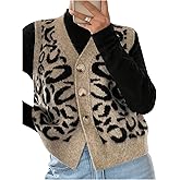 GORGLITTER Women's Leopard Button Up Sweater Vest Cheetah Print Sleeveless Office Knit Trendy Vests Top