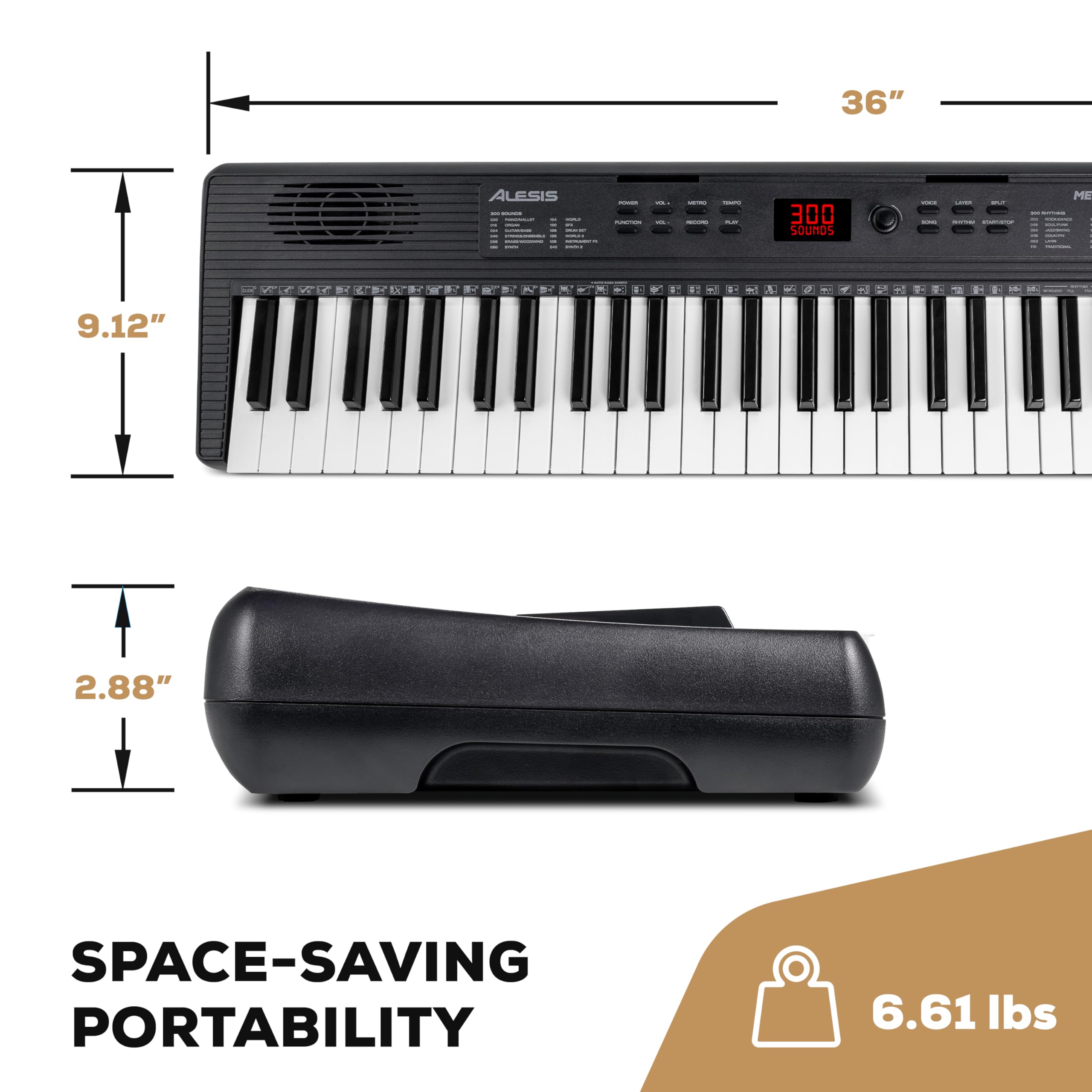 Alesis Melody 61 MK4 Piano con Teclado para Principiantes con Altavoces de 61 Teclas, Soporte para Tableta/Partituras, 300 Sonidos y Lecciones de Música
