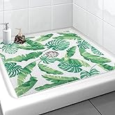 Square Shower Mat, Yonala 27 x 27 Inch Stylish Non Slip Shower Mats for Inside Shower with Central Drain Hole, Soft Trimmable PVC Loofah Anti Slip Shower Mat for Walk in Shower Stall, Quick Drying