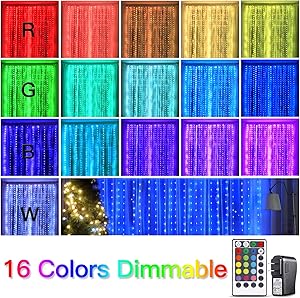 Krislait LED Curtain Lights Color Changing with Remote Plug in RGB Hanging Fairy Twinkle Lights for Bedroom Window Wall Decor Christmas Wedding Party Holiday Outdoor Pergola Patio Gazebo Tree 250 LED