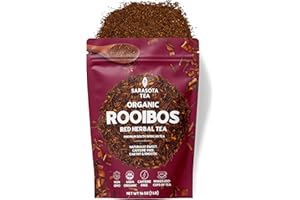 SARASOTA COFFEE & TEA CO. Organic Rooibos Loose Leaf Tea | 100% Pure South African Red Tea | Naturally Caffeine-Free | USDA Organic | 1lb Bulk Bag | Smooth & Earthy Flavor | Herbal Wellness | Non-GMO