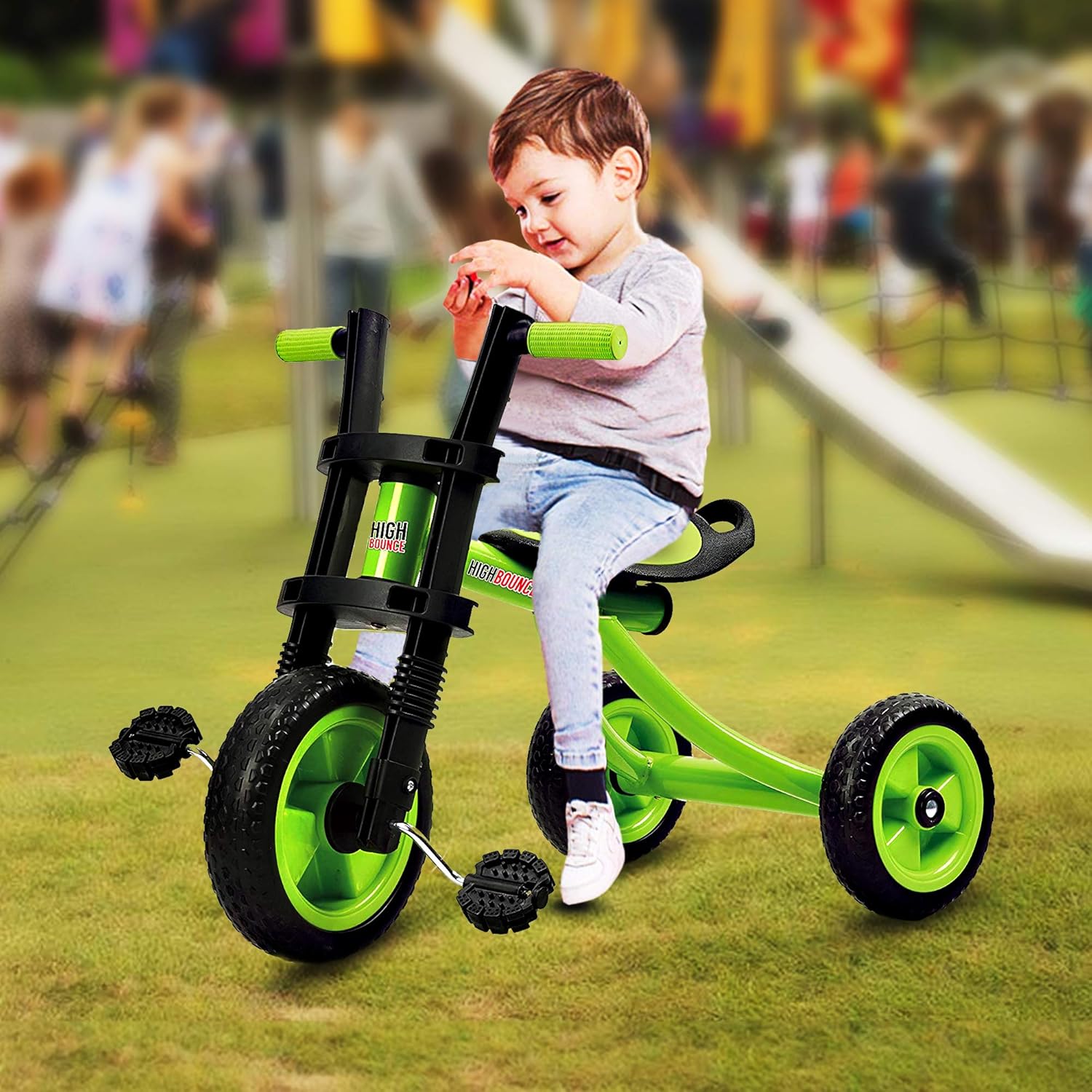 High Bounce Kids Tricycle - Extra Tall 3 Wheel Kids Trike, for Toddlers and Kids Ages 3-6 Adjustable Seat Tricycles, Soft Rubber Handle (Green) : Sports & Outdoors