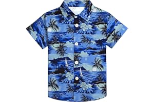 QAUN Hawaiian Shirt for Kids Boys Hawaiian Shirts Summer Button Down Shirt Cusual Tops 5-14 Years