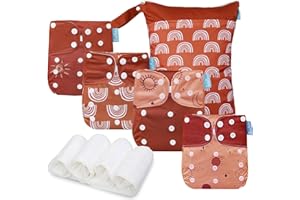 Smarbore Baby Cloth Diapers Set - 4 Pack with 4 Inserts & 1 Wet Dry Separation Bag, Reusable Infant Toddler Nappy, Adjustable Pocket Diapers for Baby Boys and Girls (6-33 pounds, 0-3 Years)