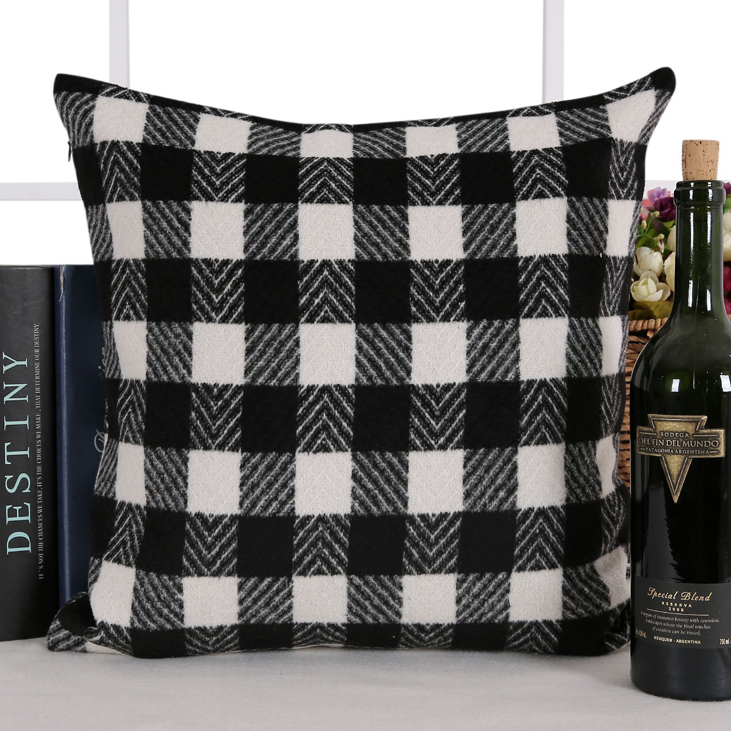 Deconovo Black and White Retro Checkered Plaid Throw Pillow Cover