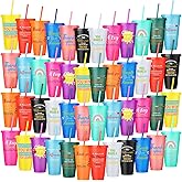Skylety 48 Pcs Employee Appreciation Thank You Gift Bulk 24 oz Tumbler Cup Inspirational Tumbler with Lid Straw Reusable Plastic Cup Thank You Gift for Staff Coworker Volunteer Social Work Teacher