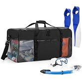 Fasrom Large Mesh Dive Duffle Bag for Snorkel Gear and Diving Equipment | Scuba Gear Bag, Oversized Fin Bag, Heavy-Duty Mesh, for Snorkeling, Swimming, Beach and Travel, Empty Bag Only, Black
