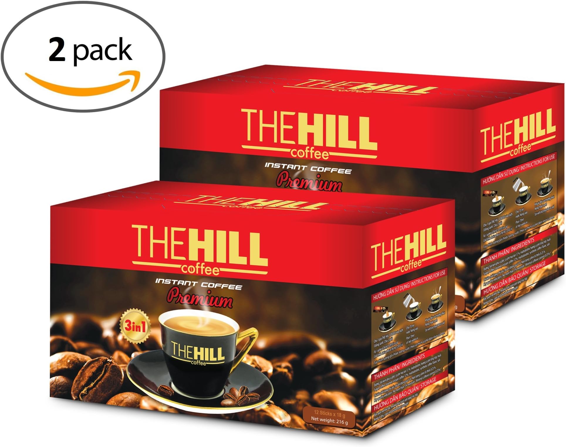 The Hill 3 in 1 Coffee. Best Instant Coffee Packets with Creamer and Sugar. Aromatic Vietnamese Coffee with Coffee Creamer Powder. Original Flavor. 2 Boxes each with 12 Coffee with Creamer Packets