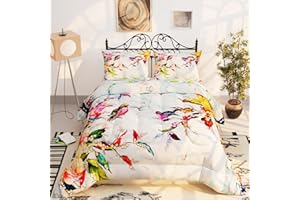 Namoxpa Hummingbird Comforter Sets for Kids Adults,3D Colorful Flowers Pattern,Decorative Bedding Comforter Sets with 2 Pillow Shams, Queen Size