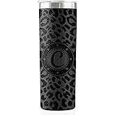 Onebttl Personalized Leopard Cup with Initial - Unique Cool Gifts for Women Who Have Everything on Birthday, Christmas - 20 oz Double-Wall Vacuum Tumbler with Lid and Straw - Black Glitter - Letter C