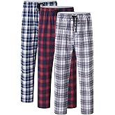 yuyangdpb Men's 3-Pack Pajama Pants Cotton Plaid Pjs Bottoms Sleep Lounge Pant Button Open Fly with Pockets
