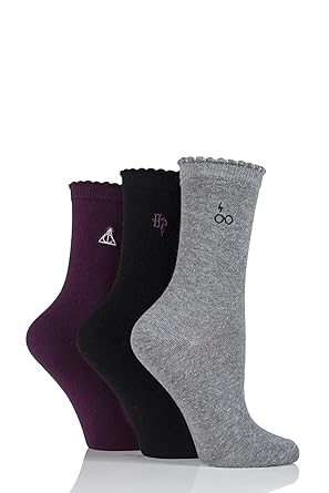 Damen 3 Paar SockShop Harry Potter Bestickte Detail Baumwollsocken