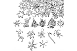 JJUNW 44 Pcs Winter Christmas Themed Jewelry Pendant, Christmas Charms for Jewelry Making, Metal Snowflake Charm Pendants for DIY Necklace Bracelet Crafting Jewelrys Findings Making