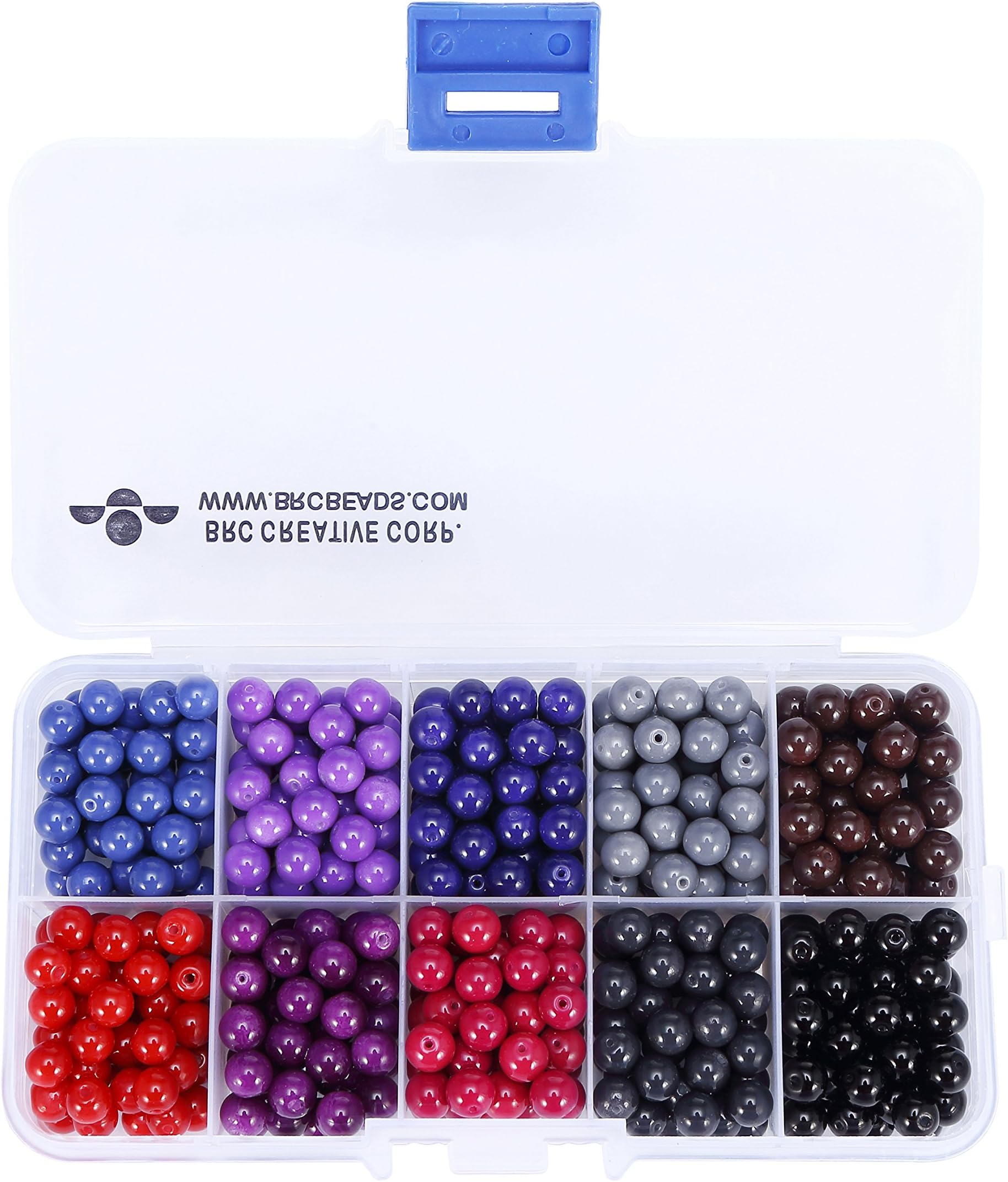 BRCbeads 6mm 500pcs Opaque Cool Color Tiny Satin Luster Glass Pearls Round Loose Beads + Free Plastic Jewelry Container Box Wholesale Assorted Mix Lot for Jewelry Making