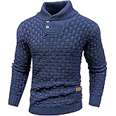 Arcciit Mens Casual Pullover Fall Winter Turtleneck Cable Knit v Neck Fisherman Waffle Sweater