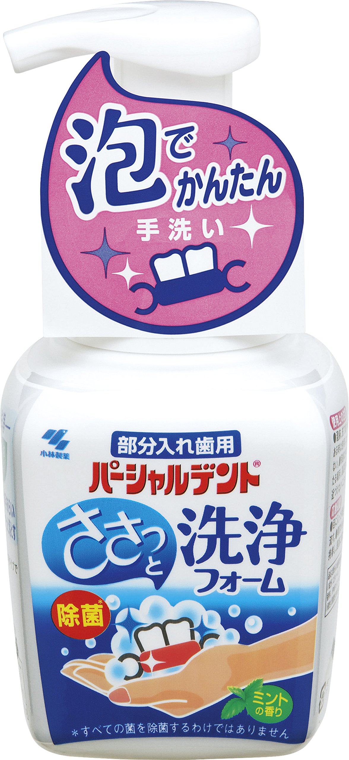 パーシャルデント 洗浄フォーム 部分入れ歯用 泡 入れ歯洗浄剤 ミントの香り 除菌 消臭 ポンプタイプ 250m 小林製薬商品画像