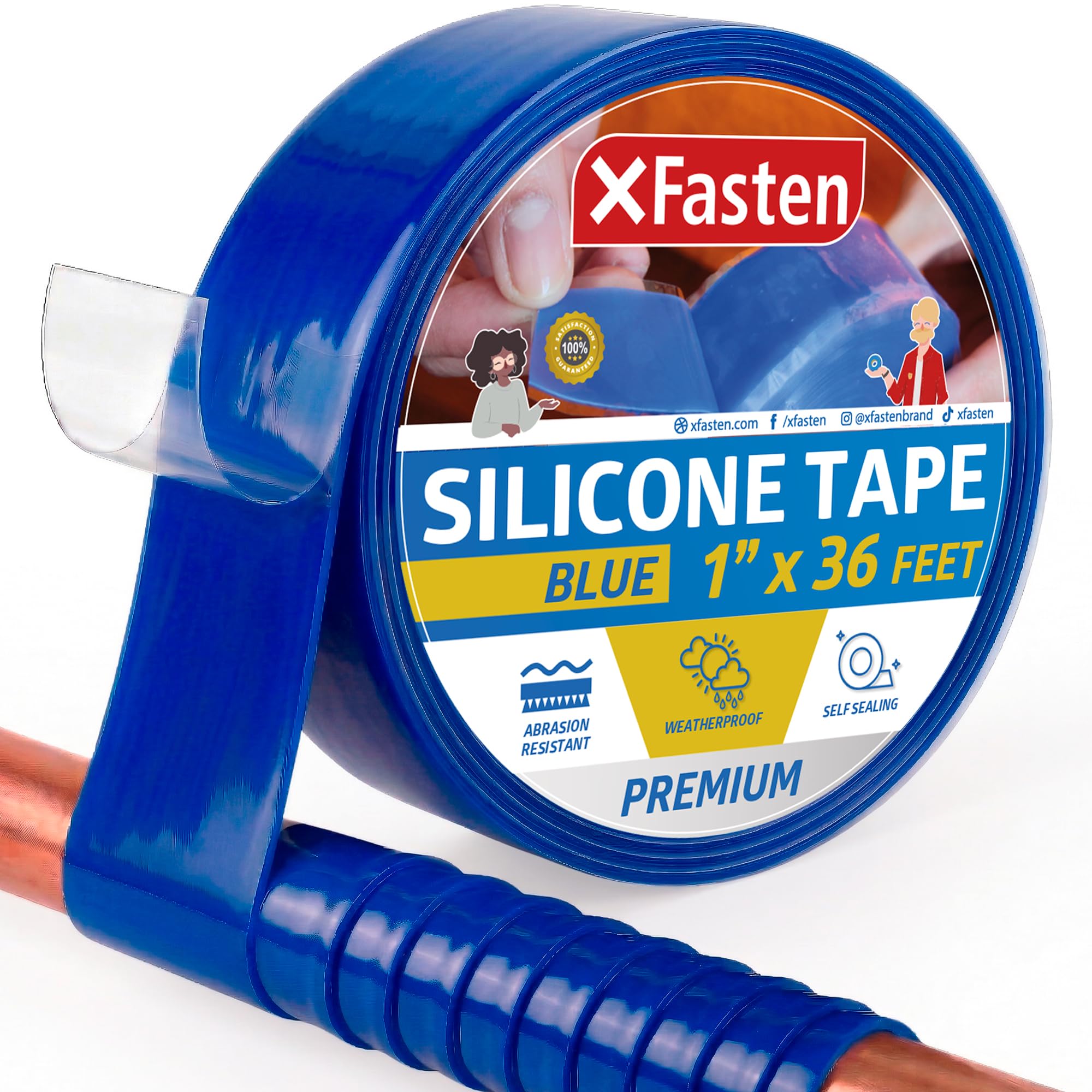 XFasten Silicone Self Fusing Tape 1-Inch x 36-Foot (25.4mm x 10.97m) (Blue) Silicone Repair Tape