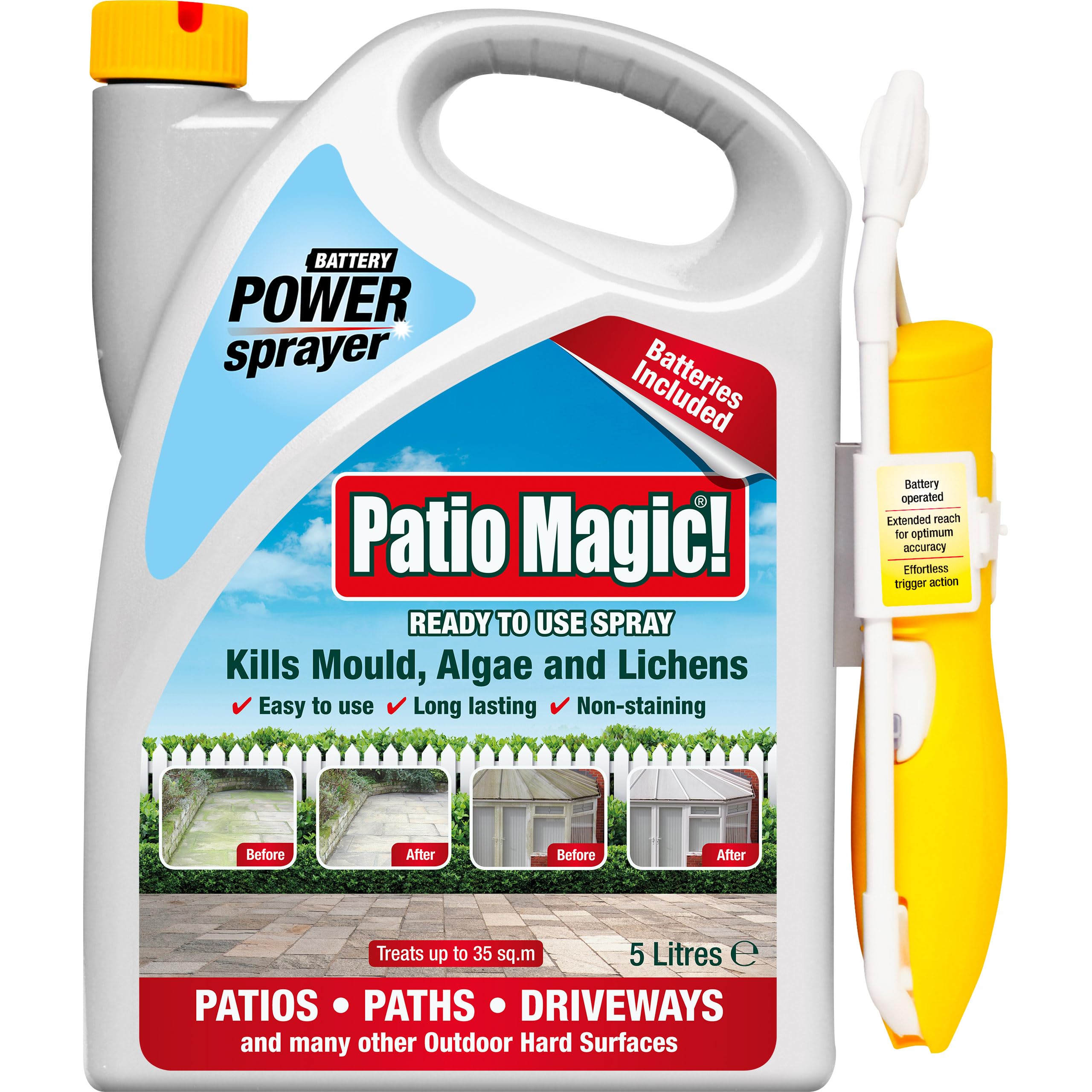 Patio Magic! Battery Power Sprayer: Ideal for Patios, Paths and Driveways (Kills Algae and Lichens), 5 Litres (Package may vary)