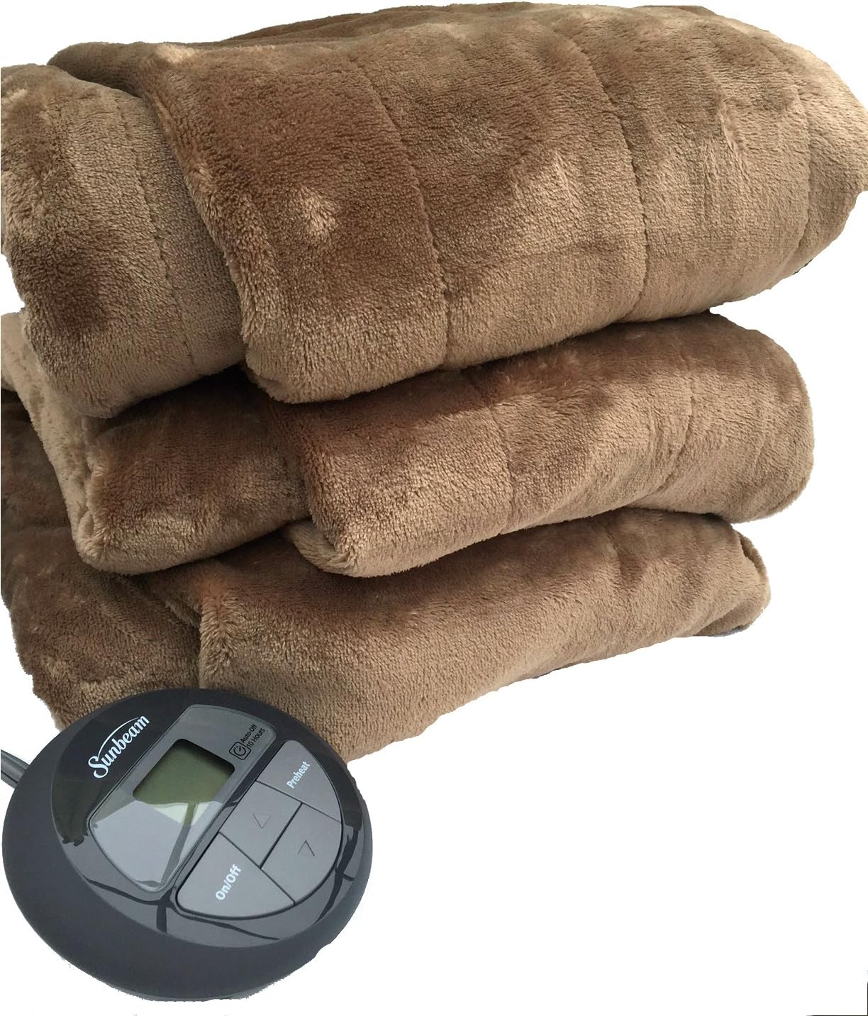 Sunbeam Channeled Velvet Plush Electric Heated Blanket King Size Seashell