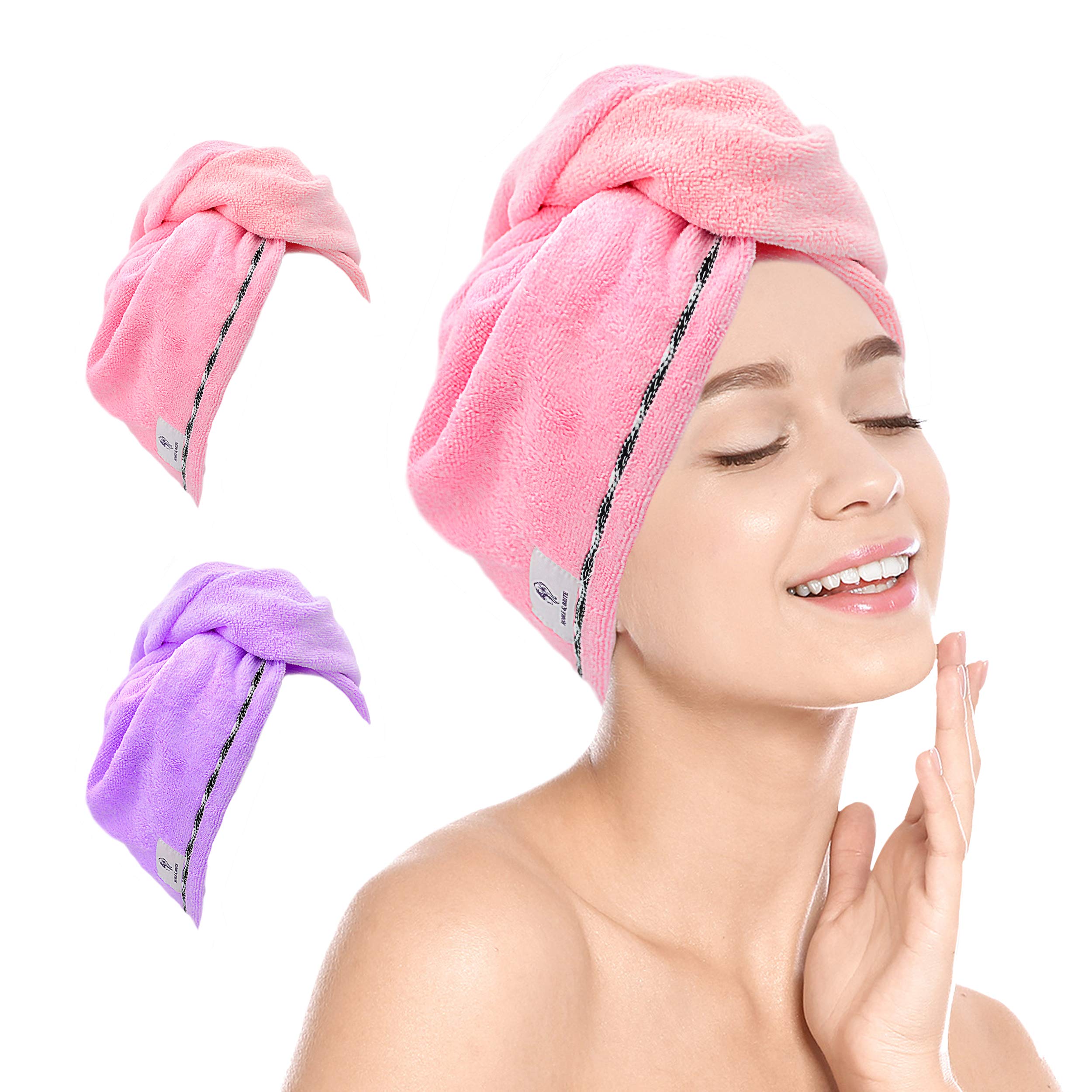 Noble & Brite Microfibre Hair Towel Wrap, 2 Pack Head Towel, Fast Drying Microfiber, Hair Drying, Anti Frizz Turban