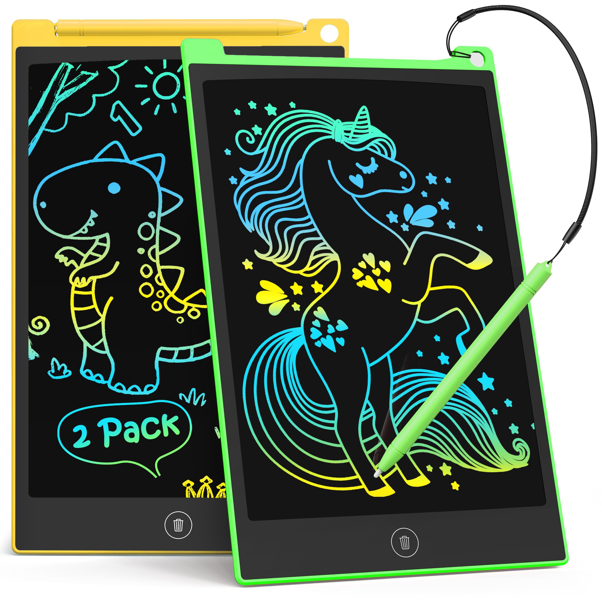 TECJOE 2 Pack LCD Writing Tablet, 8.5 Inch Colorful Doodle Board Drawing Tablet for Kids, Erasable Reusable Writing Drawing Pad, Learning Toys Gifts for 3 4 5 6 Years Old Boys and Girls Toddlers