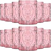 Qinyoung 12 Plastic Vintage Drinking Glasses 8.5oz Stemless Retro Embossed Wine Glasses Shatterproof Reusable Cups for Baby Shower Wedding Reception Grand Event Party (Pink)