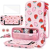 GLDRAM Pink Strawberry Carrying Case for Nintendo Switch 2 (2025), Cute Girly Accessories Bundle with Travel Storage Bag, Hard Shell PC Protective Cover, Screen Protector, Thumb Grips & Shoulder Strap