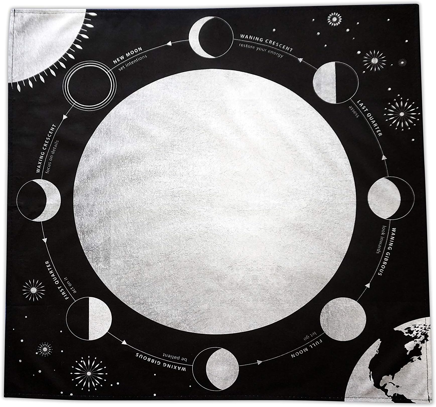 Moon Phases Altar Tarot Cloth, Large 24 Inches x 24 Inches