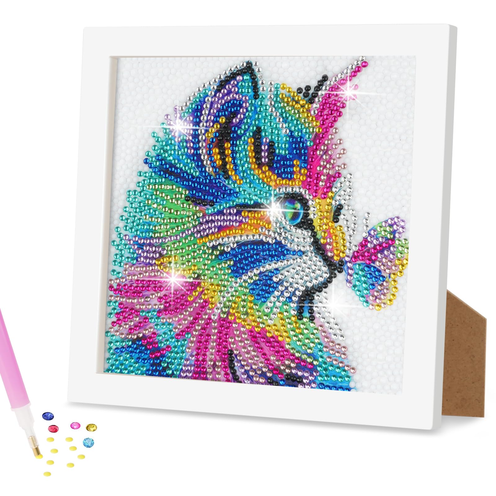 AUAUY 5D DIY Diamond Art Painting Kit, Cat Diamond Painting Kits for Adults, Full Drill Crystal Rhinestone Arts and Crafts with Wooden Frame, Diamond Art Gem Painting Beginners