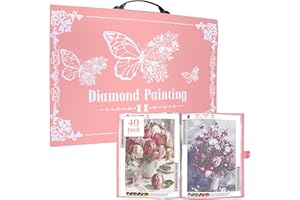 ZYNERY A2 Diamond Painting Storage Book Handheld, 40 Pages Diamond Art Portfolio, Large Diamond Art Storage Folder Suitable for 12x16 inch Diamond Painting (Pink)