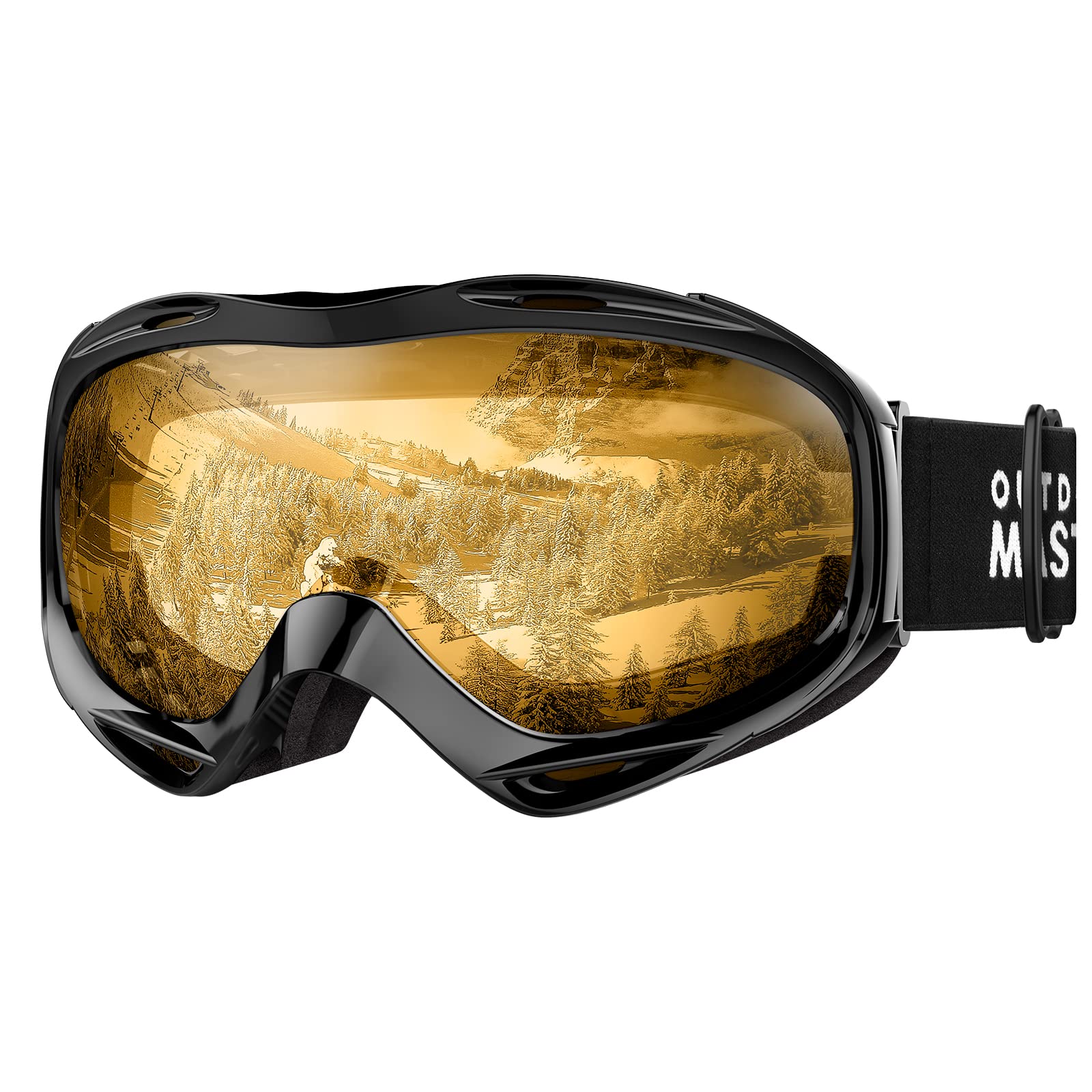 OutdoorMaster Ski Goggles OTG - Over Glasses Ski/Snowboard Goggles for Men, Women & Youth - 100% UV Protection (Blackframe Orangelens VLT65%) Image