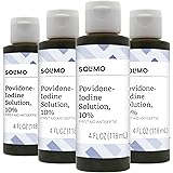 Amazon Brand - Solimo 10% Povidone Iodine Solution First Aid Antiseptic, 4 Fluid Ounce (Pack of 4)