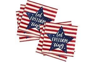 Feifeiya 60 Pcs Patriotic Watercolor Stars Cocktail Paper Napkins Let Freedom Ring 4th of July Disposable Paper Napkins American Flag Beverage Napkins for Independence Day Party Table Decoration