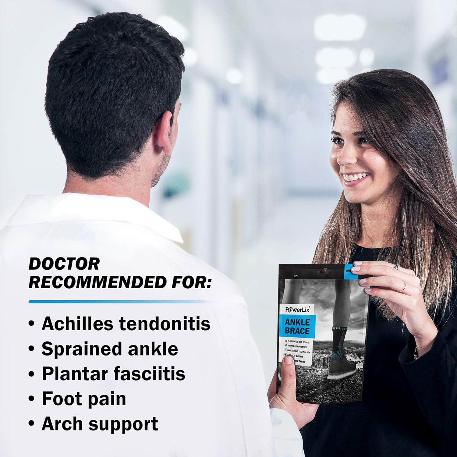 POWERLIX Ankle Brace Compression Support Sleeve (Pair) for Injury Recovery, Joint Pain and More. Achilles Tendon Support, Plantar Fasciitis Foot Socks with Arch Support, Eases Swelling: Sports & Outdoors