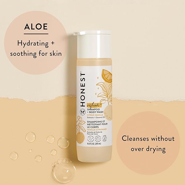 THE HONEST COMPANY 2-IN-1 CLEANSING SHAMPOO + BODY WASH | GENTLE FOR BABY | NATURALLY DERIVED, TEAR-FREE, HYPOALLERGENIC | CITRUS VANILLA REFRESH, 10 FL OZ