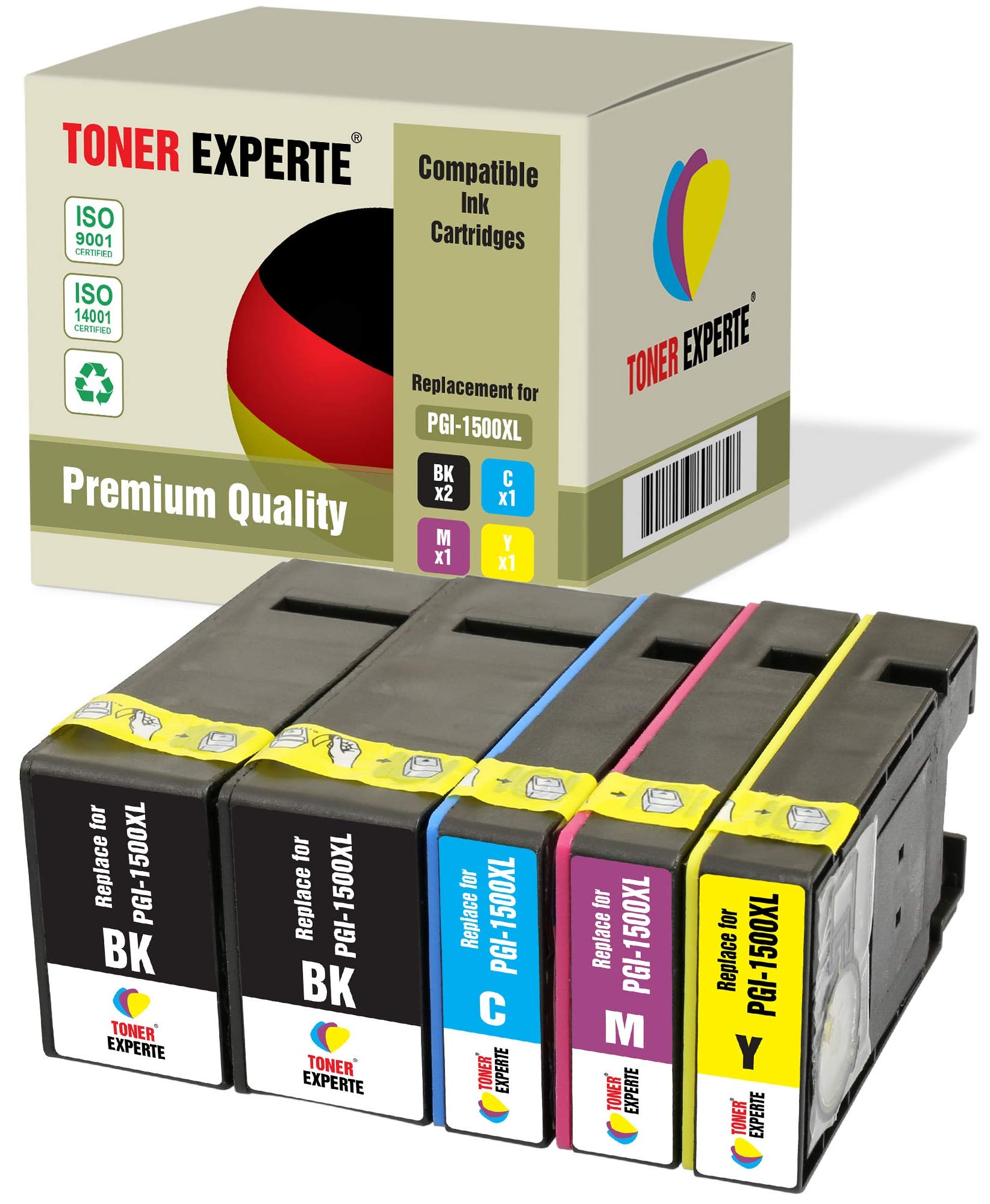 TONER EXPERTE 5 XL Compatible PGI-1500XL Premium Ink Cartridges for MAXIFY MB2050 MB2150 MB2350 MB2750 MB2755 MB2155 (2 Black, Cyan, Magenta, Yellow)