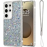 Lafunda for Samsung Galaxy S25 Ultra Case Glitter, Luxury Shiny Bling Sparkly Cover with Crystal Diamonds for Women Girls Soft Shockproof Protective Phone Case for Samsung Galaxy S25 Ultra 6.9" Silver
