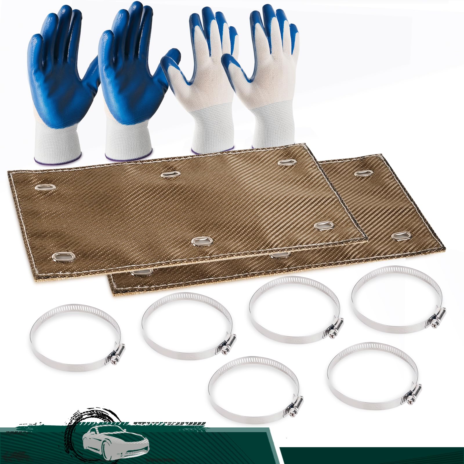 Photo 1 of 2 Set Titanium Pipe Shield 12" x 6", 2-Layer Motorcycle Exhaust Heat Shield, Heat Insulation Protection up to 1350°F for Motorcycles, Components, Hoses, Lines, and Electrical Wiring