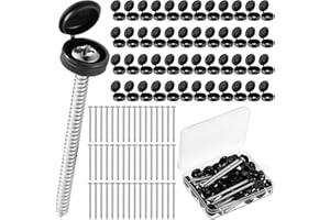 Zhengmy 3 Inch Shutter Screws and Caps Bulk Shutter Fasteners 304 Metal Stainless Steel Screws with Vinyl Caps for Outside Windows Hardware Railings Furniture(48 Set,Black)