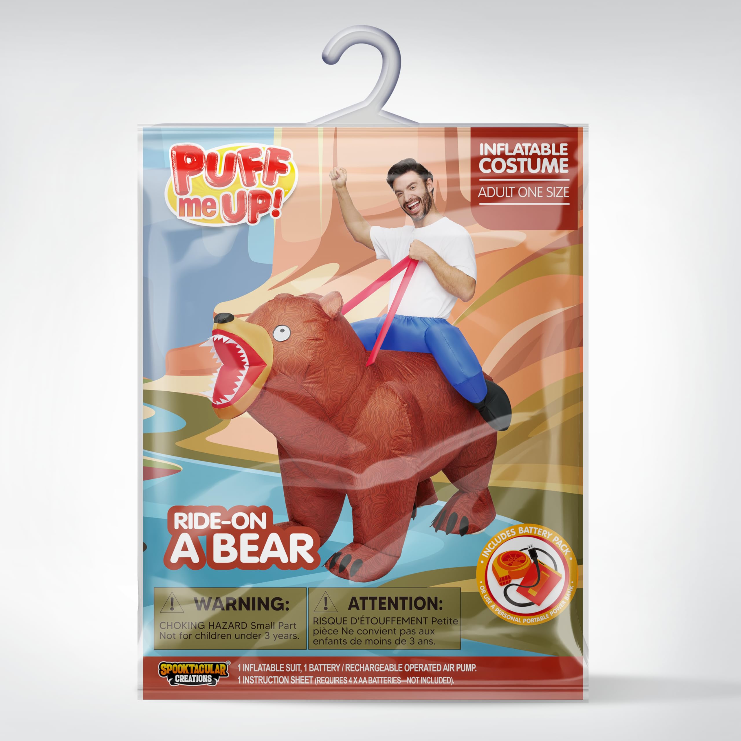 Spooktacular Creations Adults Halloween Inflatable Costumes, Riding a Bear Blow Up Costume, Brown Inflatable Suit for Men Halloween Costume Cosplay Themed Parties