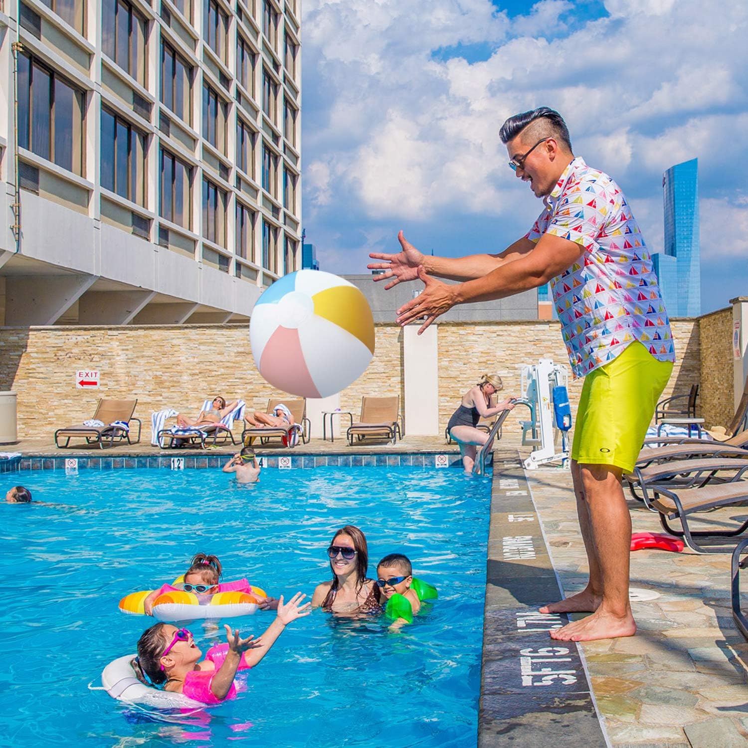Novelty Place Inflatable Beach Balls - 12 Pack, 16" Diameter, White Panels Alternate with Macaron Colors, Leak-Proof PVC - Summer Beach Pool Party Supplies, Fun Floating Toys for Teenagers, Adults: Sports & Outdoors