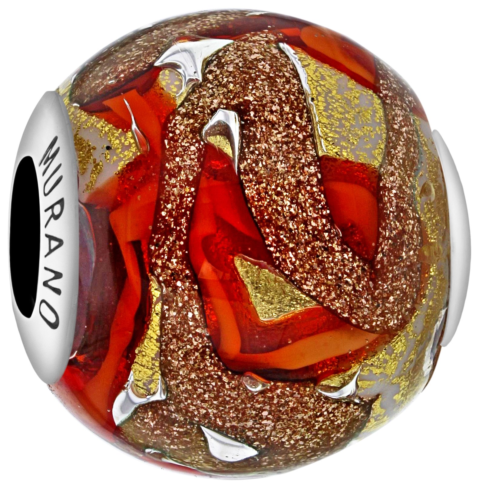 Tuscany Silver Women's Sterling Silver Orange and Gold Multi-Colour Murano Bead