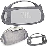 JCHPINE Silicone Cover and Hard Travel Case for JBL Charge 4 / Charge 5 Portable Bluetooth Speaker Accessories (Gray Case, NOT for Wi-Fi Version)