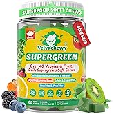 Super Greens Soft Chews, Greens Superfood Supplement w/Spirulina, Chlorella, Lutein, Digestive Enzymes & Fiber, Multivitamins – Daily Greens Support for Energy, Metâbölism, Vision & Gut Health 1Pack