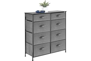 mDesign 35.3" High Steel Frame/Wood Top Storage Dresser Furniture Unit, 8 Removable Slim Fabric Drawers - Tall Bureau Organizer for Bedroom, Living Room, Closet - Lido Collection, Charcoal Gray
