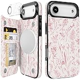 uCOLOR for iPhone 17 Air Wallet Case Magsafe with Card Holder Slot【Compatible with MagSafe】 Folio Flip PU Leather Double Magnetic RFID Design with Camera Lens Protector 6.5" (Nude Flowers)