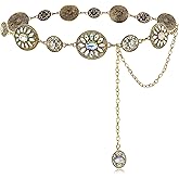Xiokyo Bling Rhinestone Concho Belt for Women, Round Crystal Western Adjustable Cowgirl Chain Belt for Party Festival