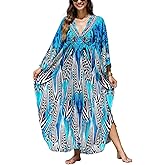 Kaftan Dresses for Women Plus Size Flowy Cover Up Batwing Sleeve Beach Dress Swimsuit Loungewear Lightweight Maxi