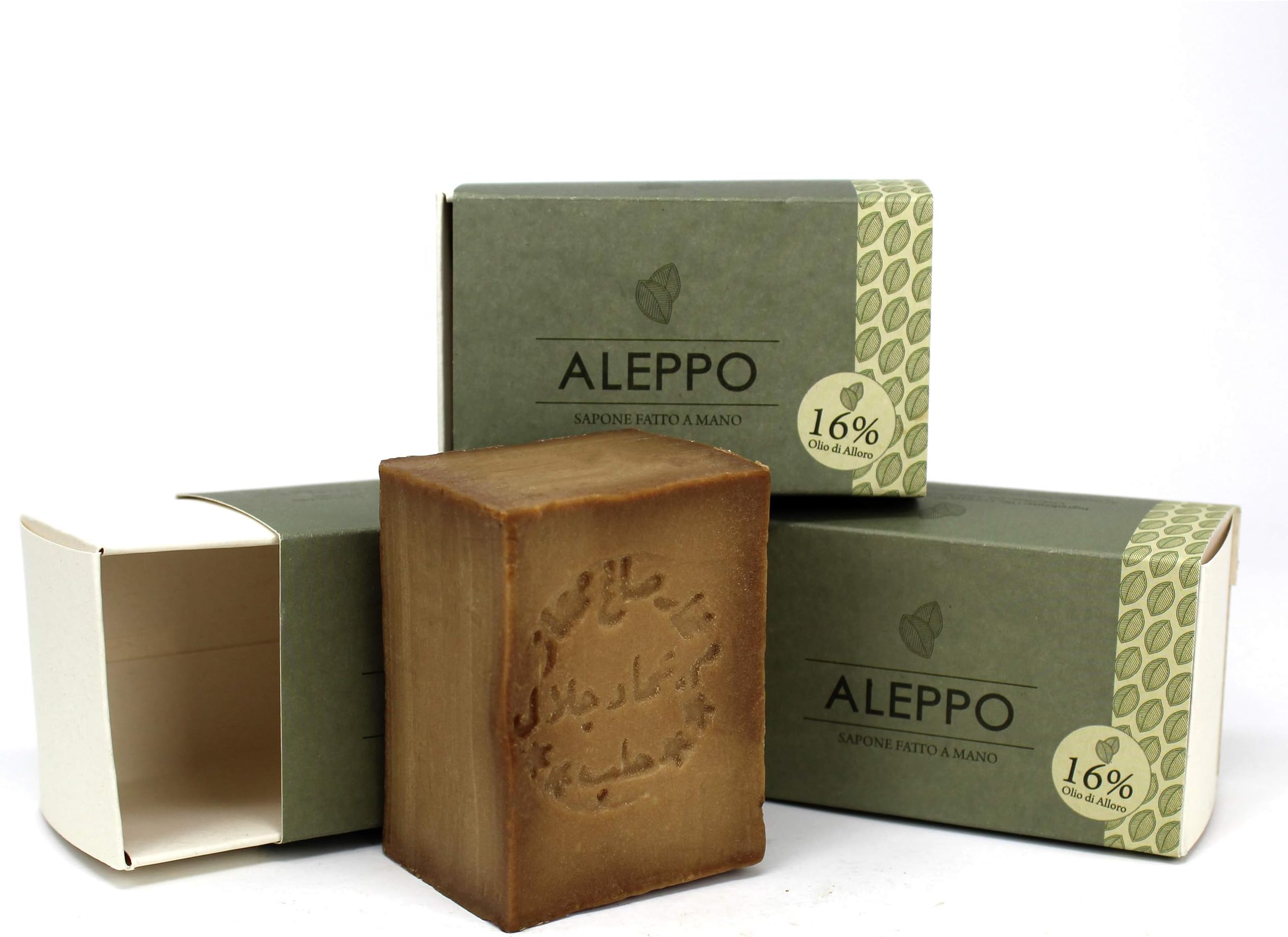 Aleppo Soap - with Olive Oil and 16% of Laurel Oil - Original Recipe - Natural Handmade Organic Soap Bar - Suitable for Children and Sensitive Skin - 3 Soaps